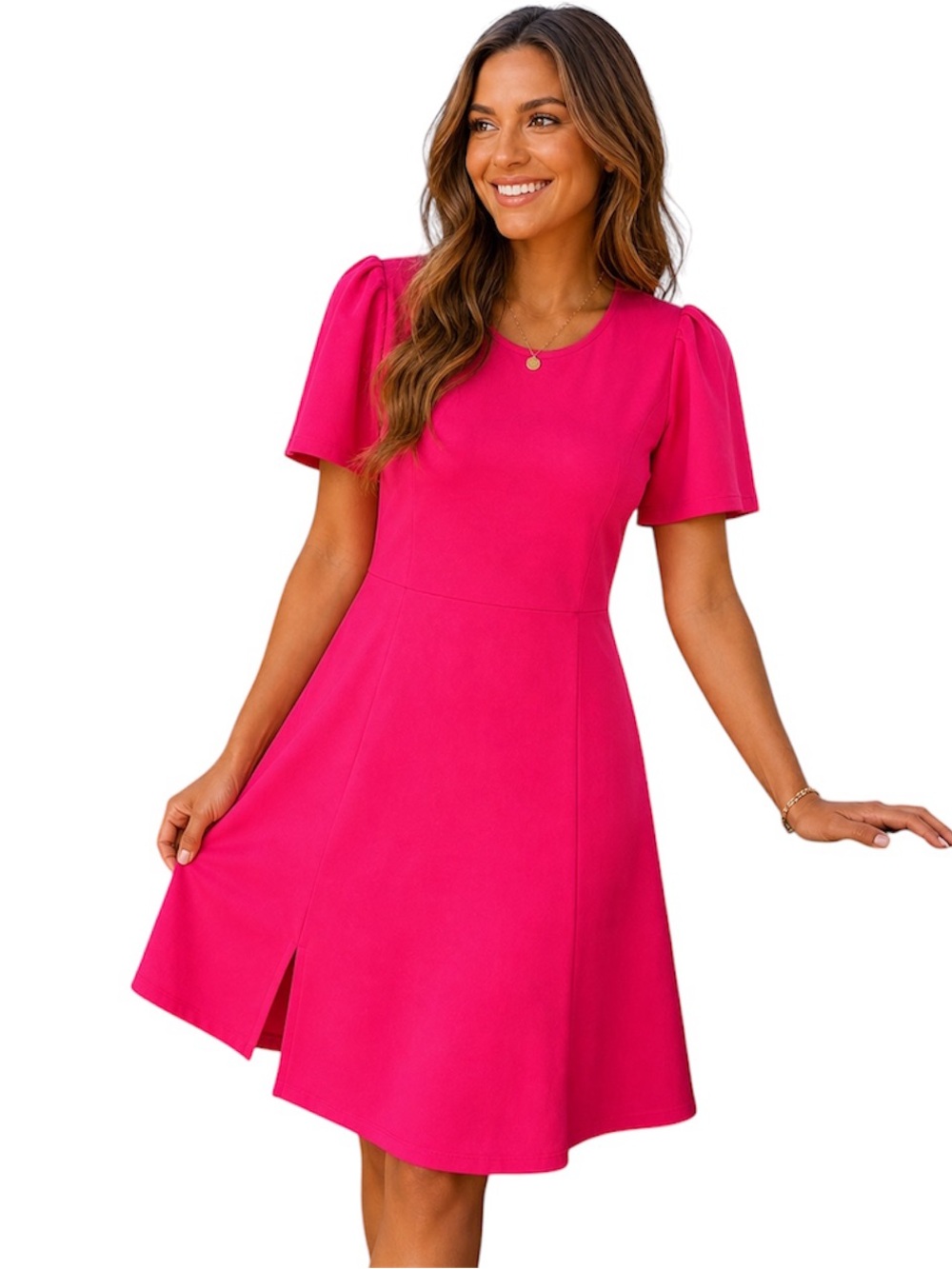 Christian Siriano x J. Jill Hot Pink A-Line Dress S Puff Sleeve Barbiecore NWT